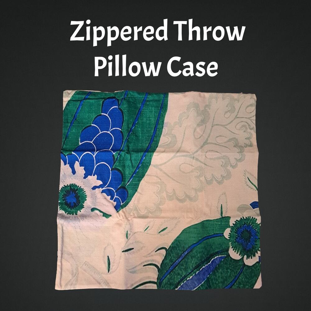 Zippered Blue Green Floral Throw Pillow Case Cover 45cm x45cm